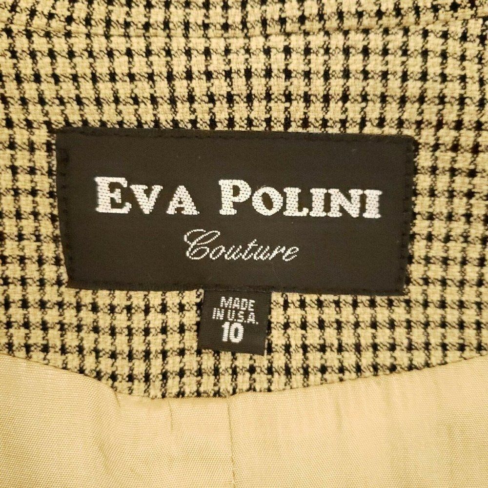 Vintage Eva Polini Full Length Belted Overcoat 10 Beige Black Check Made In USA - Picture 11 of 12